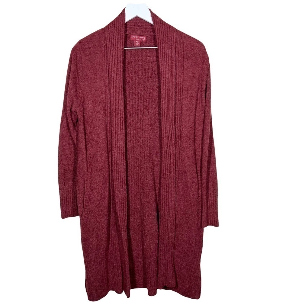 Barefoot Dreams Cozychic Lite Knit Longline Open Front Cardigan Soft Red MP